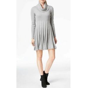 Flare cowl/tunic neck sweater dress